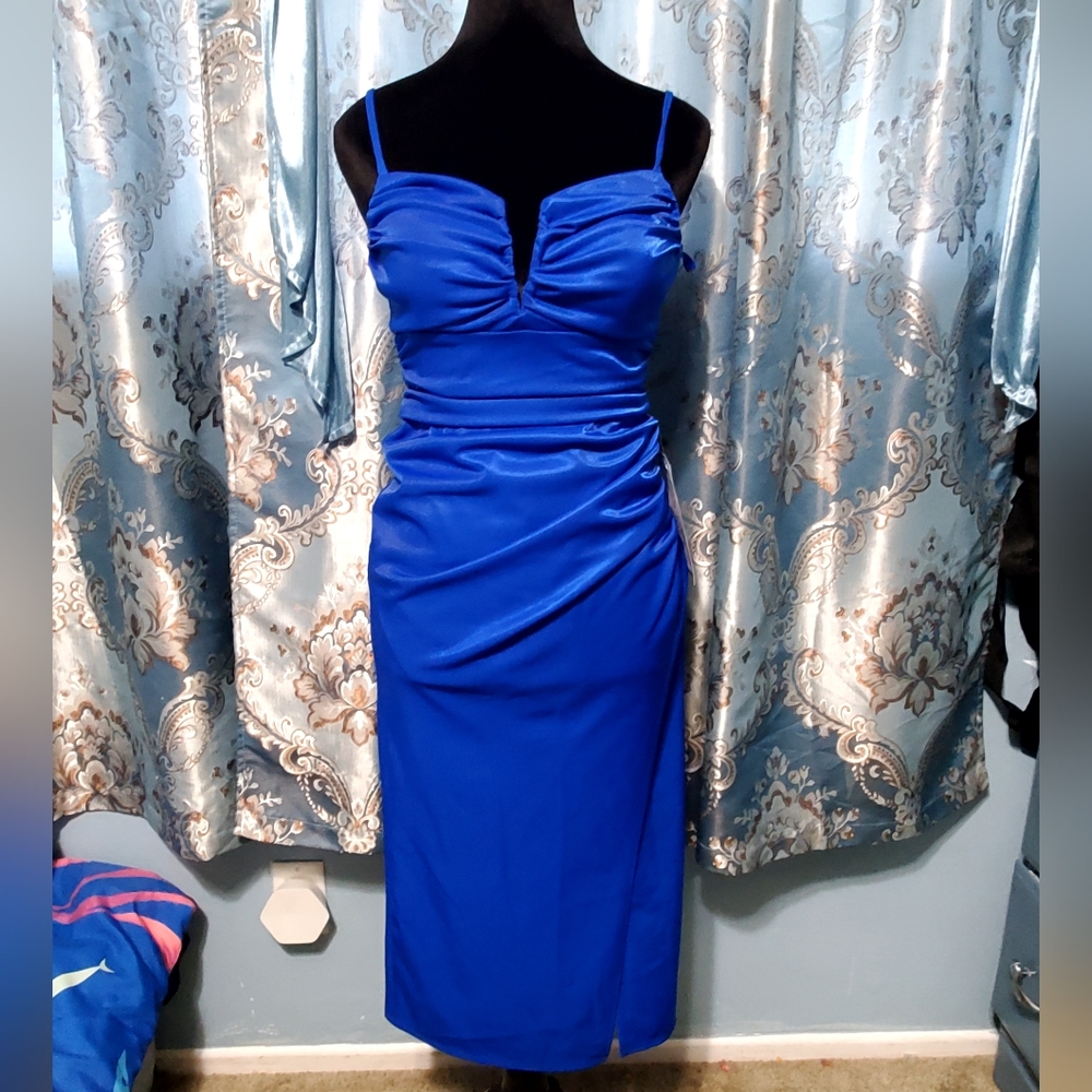 Elegant Blue Ruched Dress